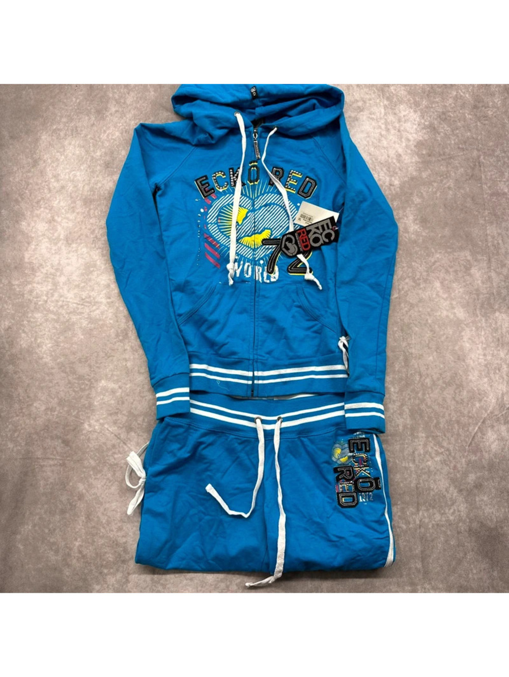 NWT Vintage Ecko Red Blue Tracksuit Set Capri Sweatpants Hoodie Y2K S